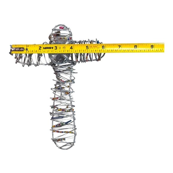 VintageHandcrafted Metal Wire & Beaded Cross Wrapped Glass Centerpiece Beads - Picture 5 of 5